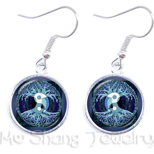 Chinese Taoist Yin-Yang gossip pattern 16mm Round Glass Cabochon Handmade Dangle Earrings For family Best Gift Good Luckly