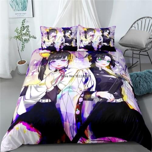 2-3 Pieces Demon Slayer Anime Series Duvet Cover Set Nezuko Kamado Custom Printing Bedding Set Kawaii Comforter Cover Full Size