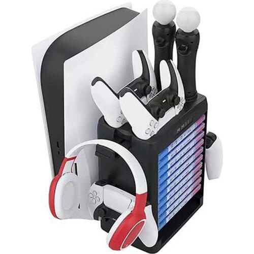 Multifunctional Storage Rack Charging Dock Stand Holder Cooler Fan With Headset Disc Storage Bracket for PS5/PSMOVE