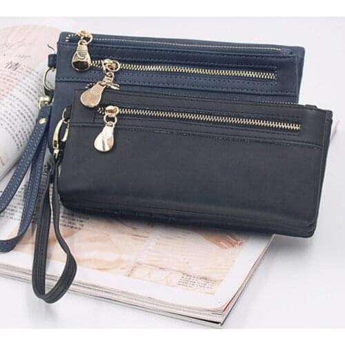 Fashion Women Large Capacity Wallet Frosted PU Leather Double Zipper Long Lady Handbag Mobile Wallet Coin Purse Clutch Bags