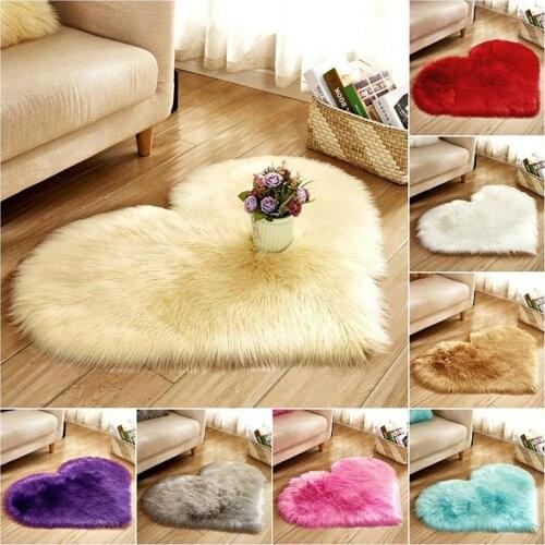 Artificial Wool Sheepskin Baby Room Bedroom Soft Area Mat Long Hairy Rug Red White Pink Shaggy Carpet Love Heart Shape Fur Rugs
