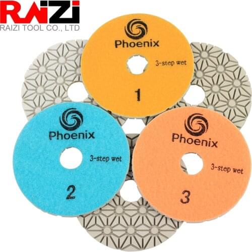 Raizi 4inch/100mm best 3 step polishing pads set for granite marble stone grit 1-3 diamond polishing pad sanding disc tool