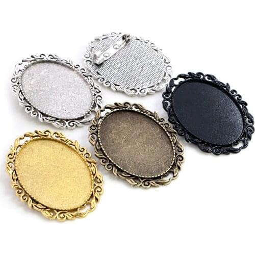New Fashion 5pcs 30x40mm Inner Size Antique Bronze Gold Silver Black Colors Pin Brooch Pierced Style Base Setting Pendant