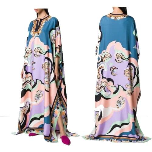 New Fattening and Loose Fashion Printed canftan Knitted Elastic silk jersey Dresses