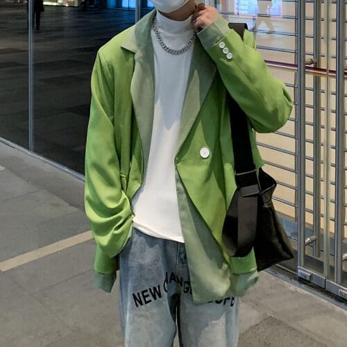 Korean Fake Two-piece Blazer Mens Fashion Business Society Mens Dress Jacket Spring Autumn Oversize Suit Jacket Mens S-3XL