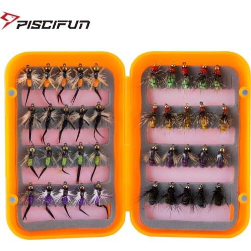 Piscifun 40pcs Wet Flies Fly Fishing flies Kit Bass Salmon Trouts Sinking Assortment with Fly Box Free shipping