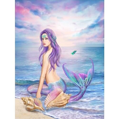 Beach Beauty Mermaid Diamond Painting Round Full Drill Portrait Nouveaute DIY Mosaic Embroidery 5D Cross Stitch Home Decor Gifts