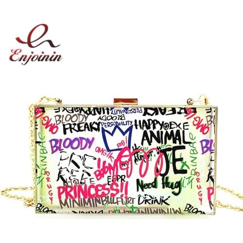 Graffiti Acrylic Transparent Crossbody Bag for Women 2020 Party Clutch Evening Bag Ladies Shoulder Bag Purses and Handbags