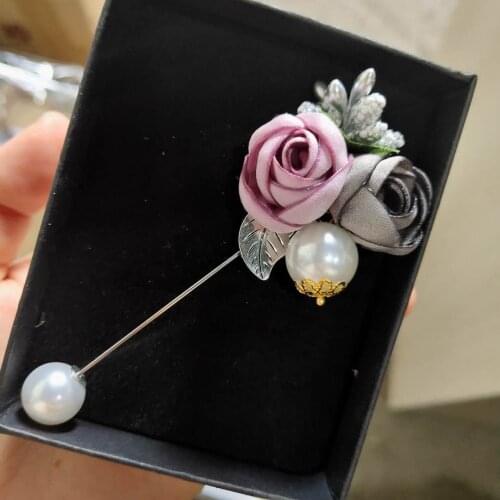 RINHOO Ladies Cloth Art Pearl Fabric Flower Brooch Pin Women Cardigan Shirt Shawl Professional Coat Lapel Pins Jewelry Accessory