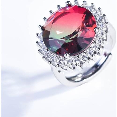 Luxury Exaggeration Rings Adjustable Size Inlay Round AAA Colored Cubic Zircon Women Wedding Party Fine Jewelry Anniversary Gift