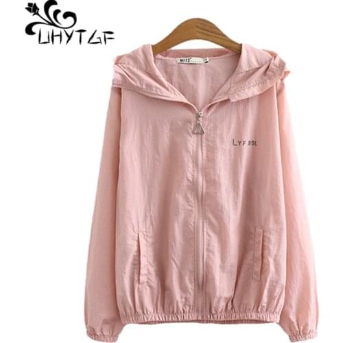 UHYTGF Thin Sun Protection Clothing Summer Jacket Women Hooded Breathable Ice Silk Tops Female Anti-UV 4XL Plus Size Coat 1338