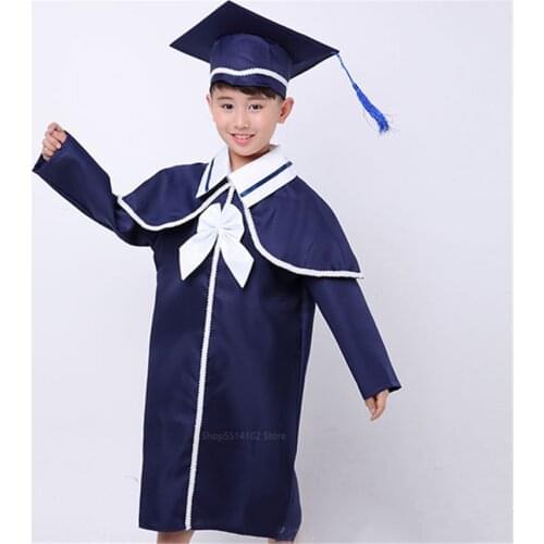 Bachelor Uniform Performance Clothing for Kids Children Graduation Gown Costumes School Students Girls Dress Hat Set Baby Boys