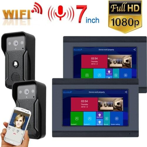 7 inch 2 Monitors Wired /Wireless Video Door Phone Doorbell Intercom Entry System with 2pcs HD 1080P Wired Camera Night Vision