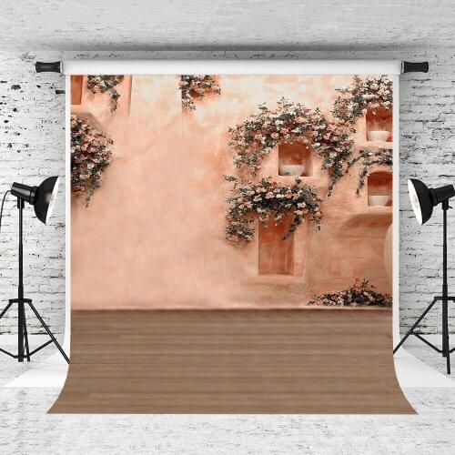 VinylBDS Wood Floor Wedding Photography Backdrop Colorful Pink Wall Flower Valentine Photocall Backdrops Background for Photo