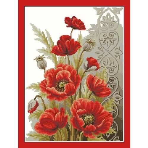 Top Quality Cute Lovely Counted Cross Stitch Kit Poppy Flower Red Flowers Free Shipping