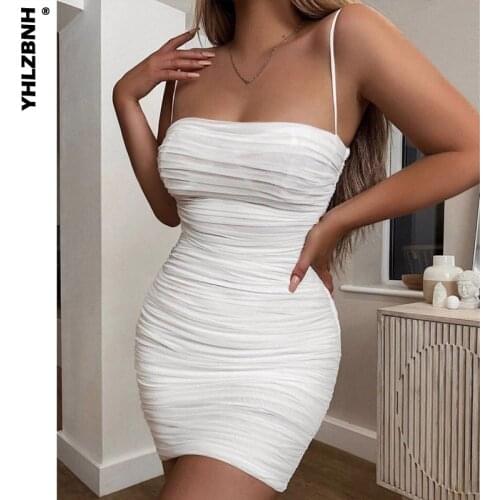 YHLZBNH Sexy Dress Club Wear 2021 Women Vestidos Summer Sleeveless Bodycon Dress Cotton White Mini Pencil Bandage Party Dresses