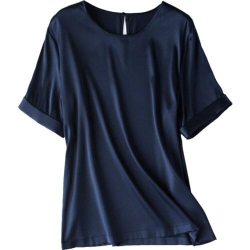 2019 Summer Nature Silk Short Sleeves T-shirt Korean OL Style Bottoming Shirt Round neckline Womens Loose Jacket Top