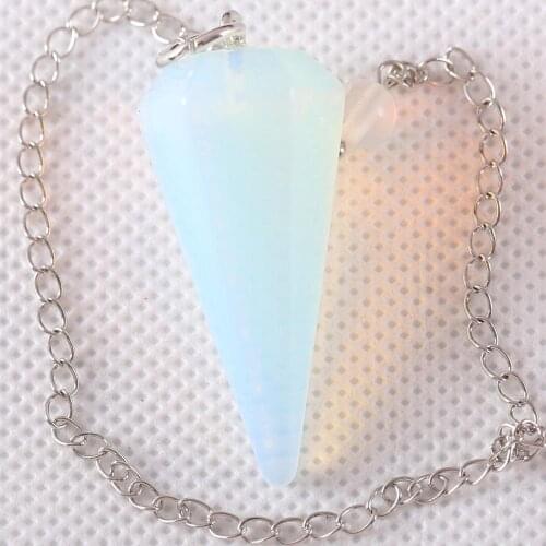 Chain Natural Stone Reiki Pyramid Hexagonal Pendulum Pendant White Opal Bead for Jewelry Gift 1Pcs K1802