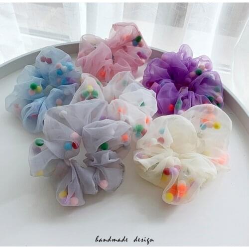 Hot Net yarn Girls Ponytail Rubber Bands Hair Rope Large intestine Colored balls Hair Scrunchies Hair Accessories