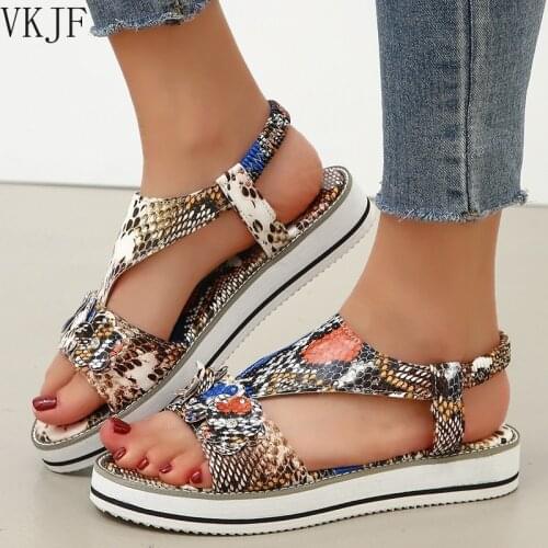 2021 INS Trend Snake Summer Woman Platform Sandals Sexy Open Toe Cross-tied 3cm High Heel Women Gladiator Sandals flat Shoes