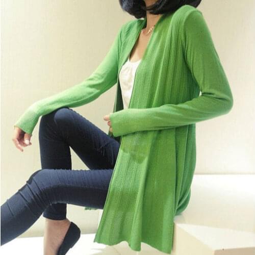 Cutout Knitted Cardigan Solid Color Long Plus Size Loose Sweater Women Top Female Midi Long Coat Air Conditioning Shirt C51