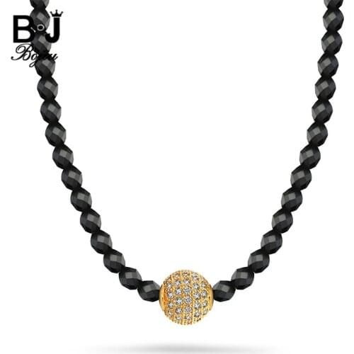 BOJIU New Hematite Beaded Women Chain Necklace Cool Girl Zircon Pendant Short Necklaces For Lady NKS041