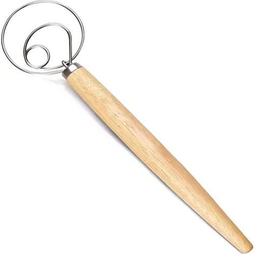 Creative New 1PC Stainless Steel Blender For DIY Bread Dough Bakeware Dough Whisk Eggs Beater Mixer Tool Oak Wood Handle