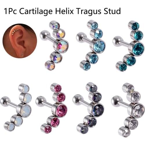 1Pc Ear Cartilage Helix Tragus Stud Upper Earrings Nail Stainless Steel Bar Lobe Piercing Crystal Body Jewelry Accessories Gifts