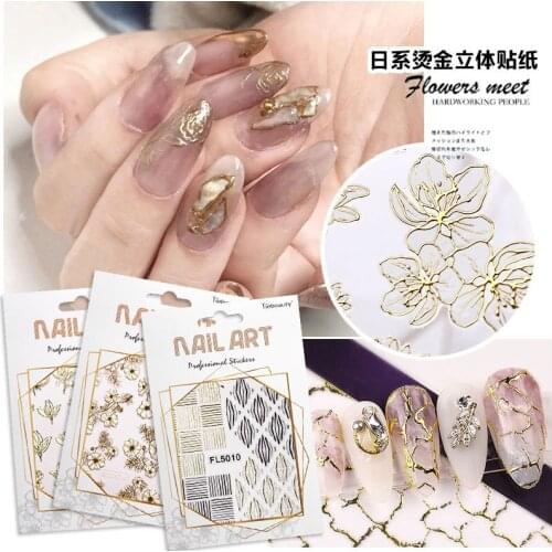 1Pcs Nail Art Sticker 3D Gold Bronzing Nail Sticker Metalic Lace Slider Nail Decal Nail Art Decorations Accessories