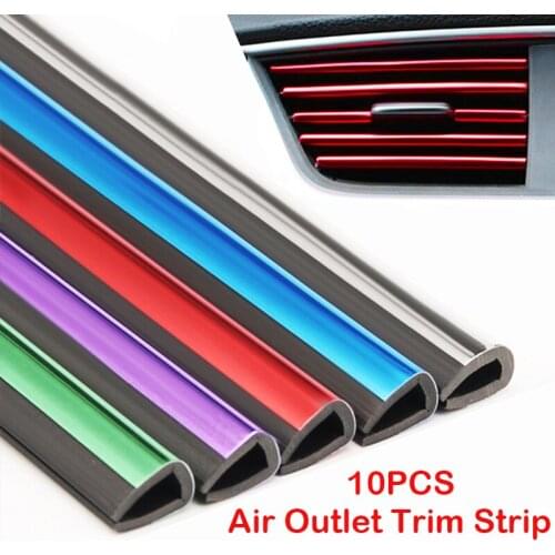 10pcs/lot Car-styling Plating Air Outlet Trim Strip Interior Air Vent Grille Switch Rim Trim Outlet DIY Auto Decoration Strip