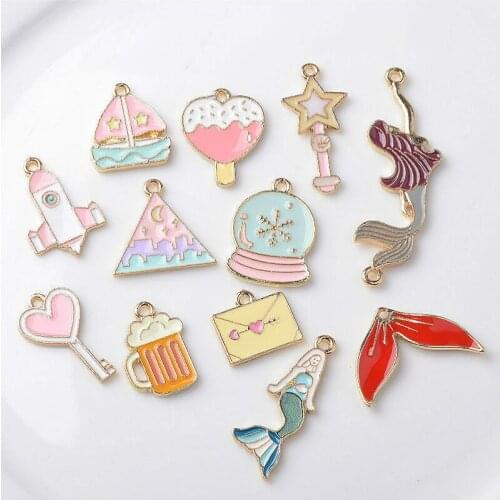 10pcs Drop Oil Ice Cream Mermaid Beads Pendant DIY Bracelet Sweet Gold Base Charms For Jewelry Making Findings Components