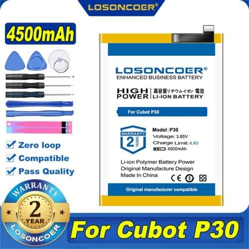100% Original LOSONCOER 4500mAh For Cubot P30 Battery Mobile Phone Replacement Batteria For Cubot P30 Mobile Phone Battery