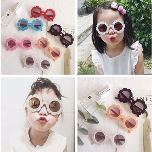 2021 Vintage Children Sunglasses Kids Pink Shades Round Glasses Baby Fashion Cute Flower Sun Glasses Boys Girls Eyewear Oculos