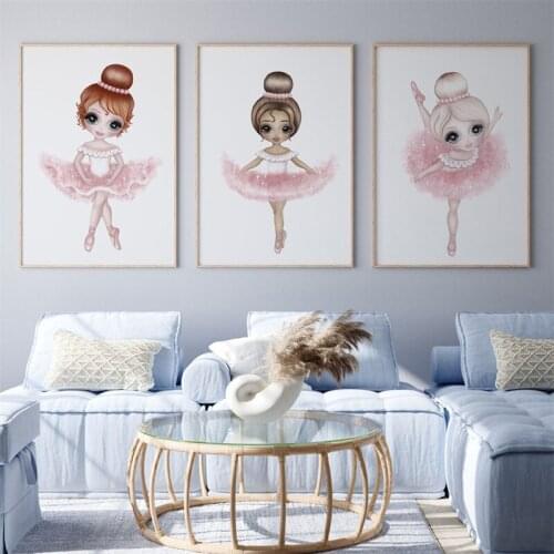 3PCS/Set Pink Cute Girl Triptych Cartoon Animal Decorative Picture Childrens Room Kindergarten Frameless Canvas Painting Wall