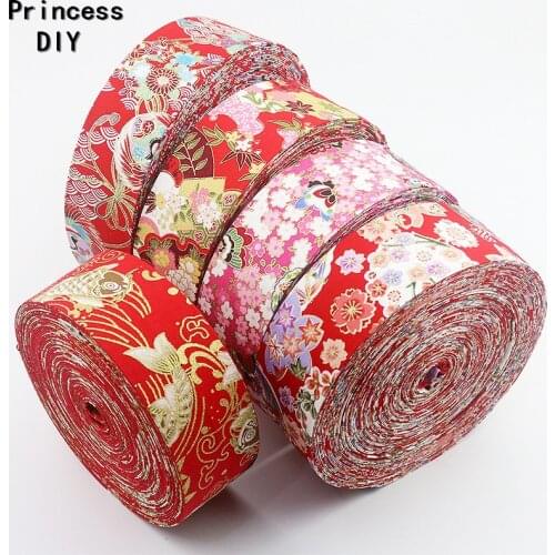 5Meter/Lot Hair Accessories Material Red Chinese Traditional Ribbon Floral Print Cotton Fabric Layering Trim Hand Craft Material