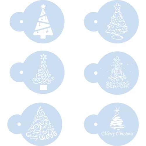 6pc Christmas Tree Spray Stencil Painting Template DIY Wall Scrapbooking Coloring Photo Album Embossing Office School Supplies