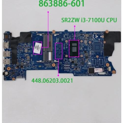 863886-601 448.06203.0021 w i3-7100U CPU for HP PAVILION X360 CONVERTIBLE 15-BK Series 15T-BK100 NoteBook PC Laptop Motherboard