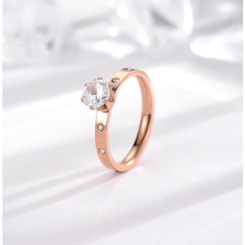 Anti Allergy Titanium Steel 1 Big 4 Small Cubic Zirconia Wedding Ring For Woman Rose Gold Color Crystal Wedding Jewelry bague