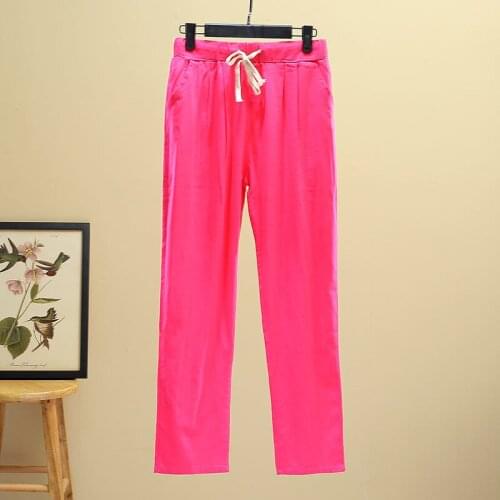 Plus Size 3XL 4XL Spring Summer Cotton Linen Pants Women Casual Loose Harem Pants Candy Colors Lace Up Sweatpants Women HK282
