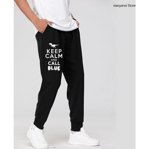 Keep Calm And Call Blue Letter Dinosaur Printed Jurassic Park Men Sweatpants Male Fitness Sports Long Pants Trousers T249
