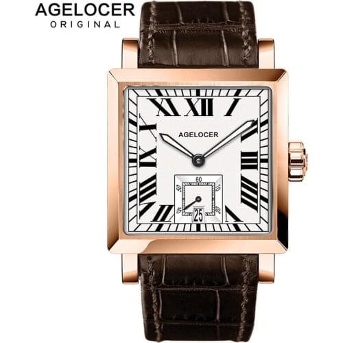 AGELOCER Swiss Watches Men Brand Business Watch Black Calendar Big Date Luminous Analog Gift Wristwatch Man Square Seconds Dial