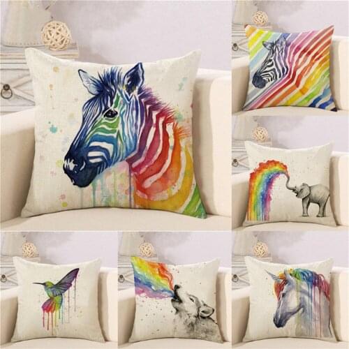 Rainbow Animal Print Cushion Covers for Car Bedroom Chair Sofa 45x45 cm 1 Piece Square Home Decorative Throw Pillow Cases Cheap