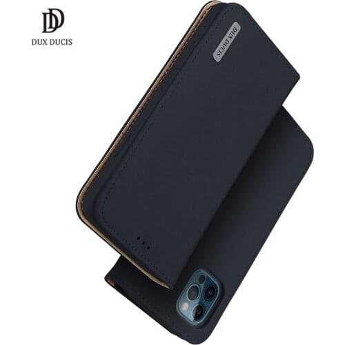 For iPhone 12 Pro Case DUX DUCIS Wish Series Genuine Leather Wallet Flip Case with card Slot Magnetic Closure Full Protection