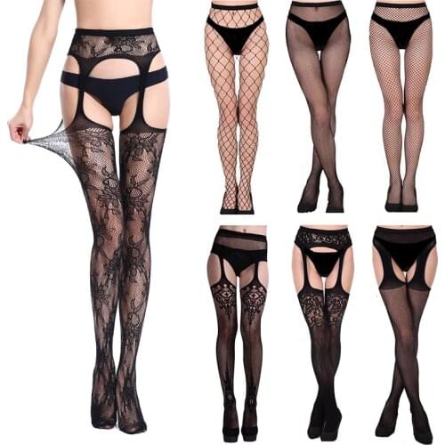 Thigh Highs tights Lingerie fishnet stocking sexy Lace top suspender sheer intimates Bodysuit pantyhose games leg wraps