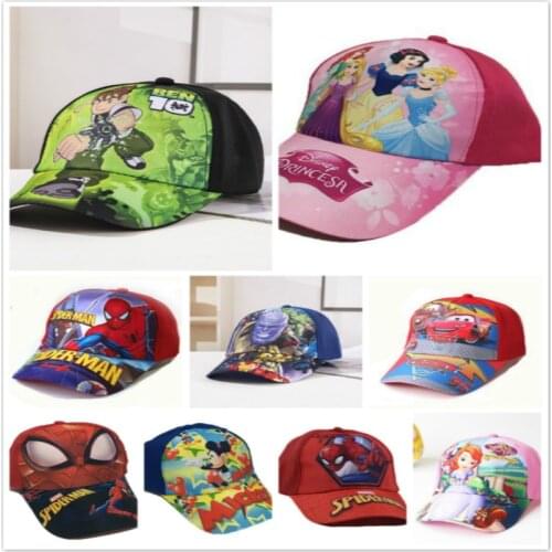 New Baby Boy Girl Hats Children Cute Cartoon Cars Mickey Spiderman Frozen Print Baseball Caps Kids Popular Hip Hop Kids Snapback