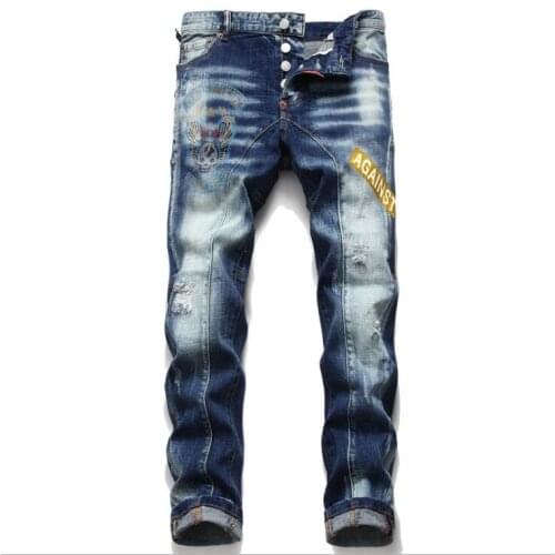 DSQSARED2 Men Jeans Pencil Pants Motorcycle Party Casual Trousers Street Clothing Denim Man Clothin