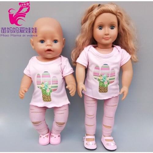 45cm Baby Doll T-shirt Short Ripped Trousers 18 Inch American Og Girl Doll Clothes Toys Doll Outfits
