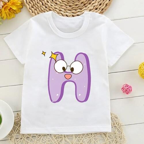 Letter Cartoon Boys Girls T-Shirt Print 2021 Fashion Clothing Casual Top Summer Funny Bottoming T Shirt For Children,YKP072