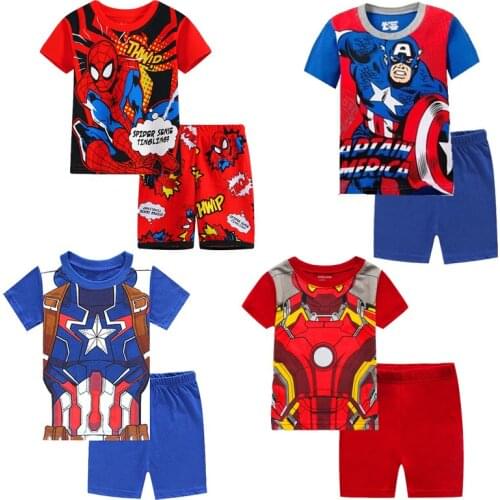 Spanish Baby Boy Clothes Cartoon Captain America Pixar Two Piece Set Summer Toddler Boy Pajamas Spiderman Suit Cotton 2-7y