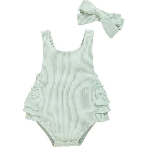 Newborn Infant Baby Girls Sleeveless Romper Ruffle Jumpsuit Summer Toddler Solid Cotton Knit Outfit